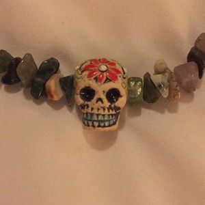 Skull necklace with stones